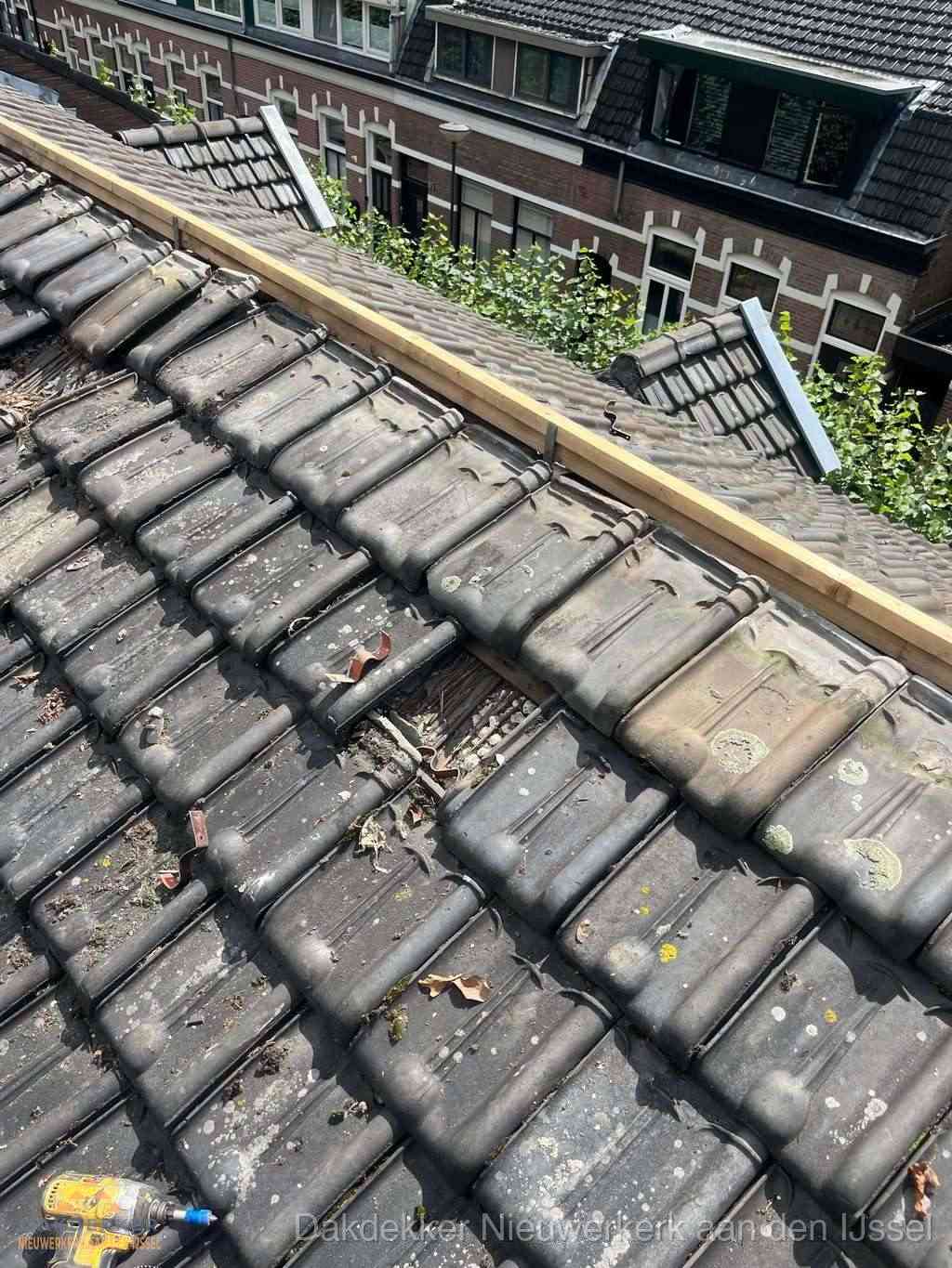 Dakonderhoud aan schuin pannendak met nokvernieuwing in Nieuwerkerk aan den IJssel